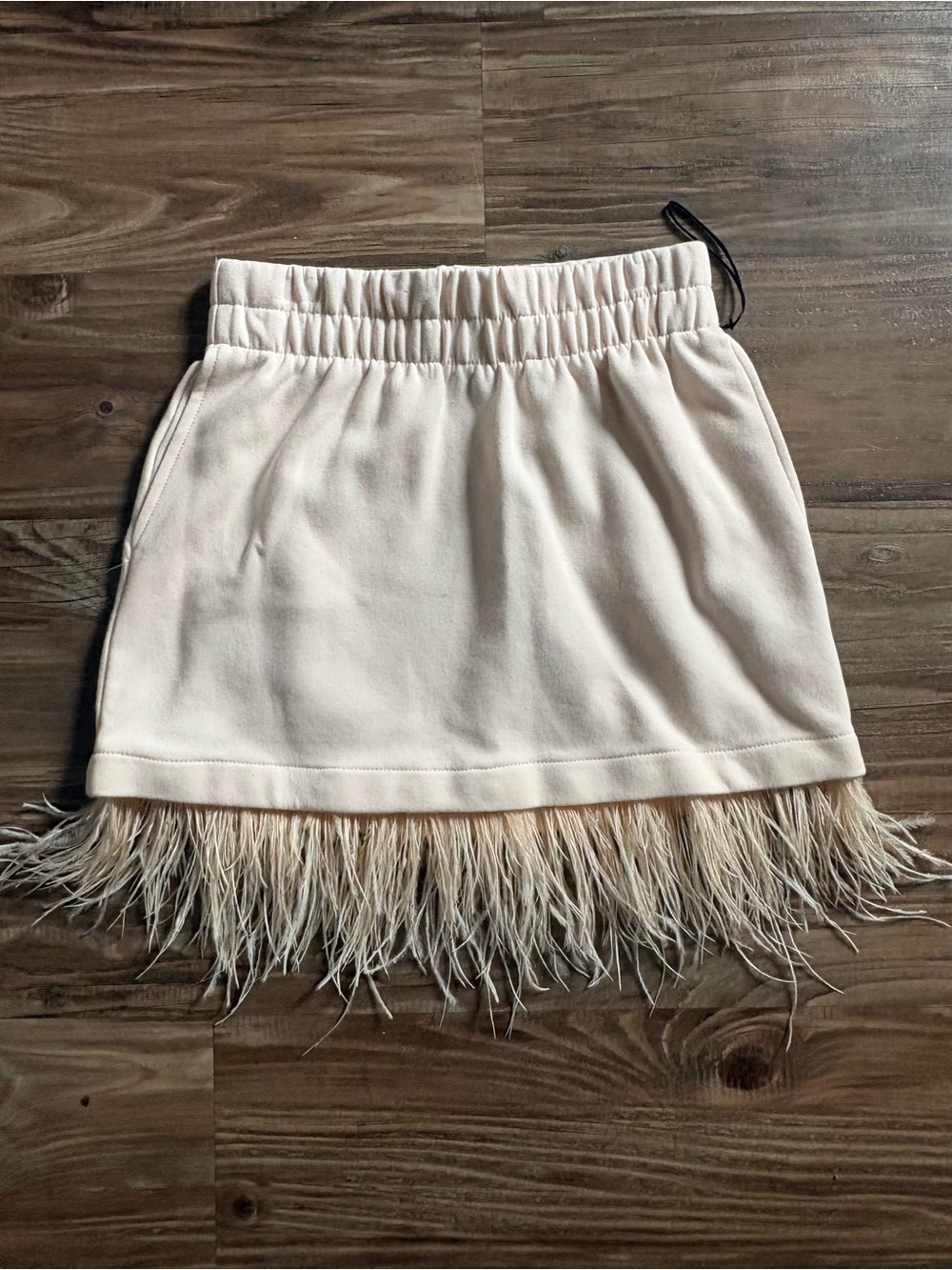 Light Pink Feather-Hem Mini Skirt